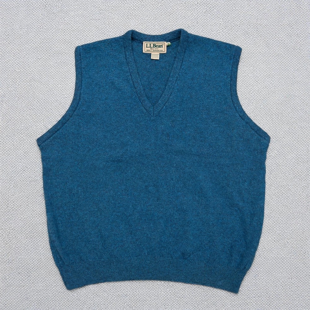Vintage L.L. Bean Ireland Lambswool V-Neck Sweater Vest Teal Mens L